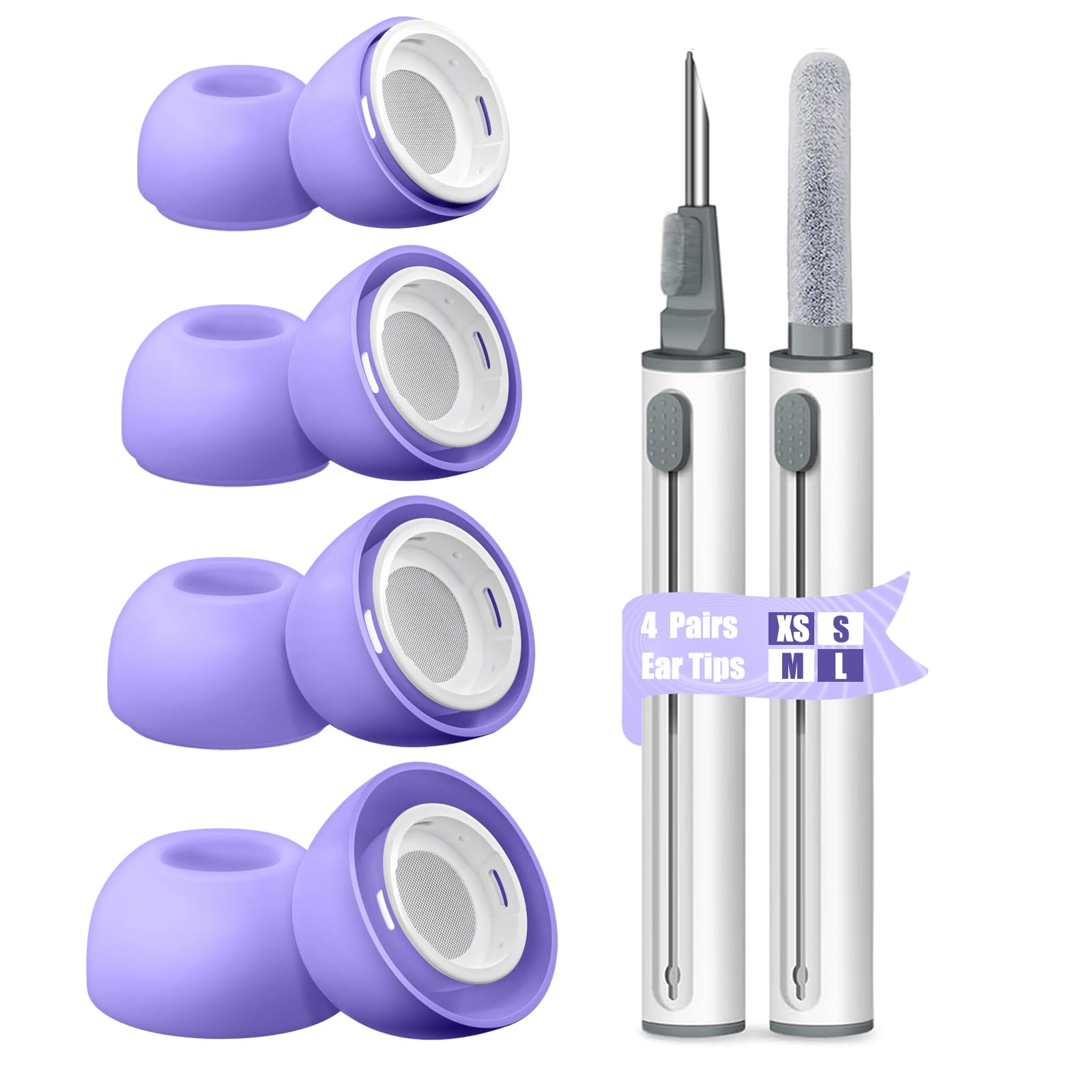 Vsagier 4 Pairs Ear Tip Replacement for AirPods Pro 1 & 2 - Premium Non-Slip Silicone with Noise Reduction Holes & Integrated Dust Guard Screen,