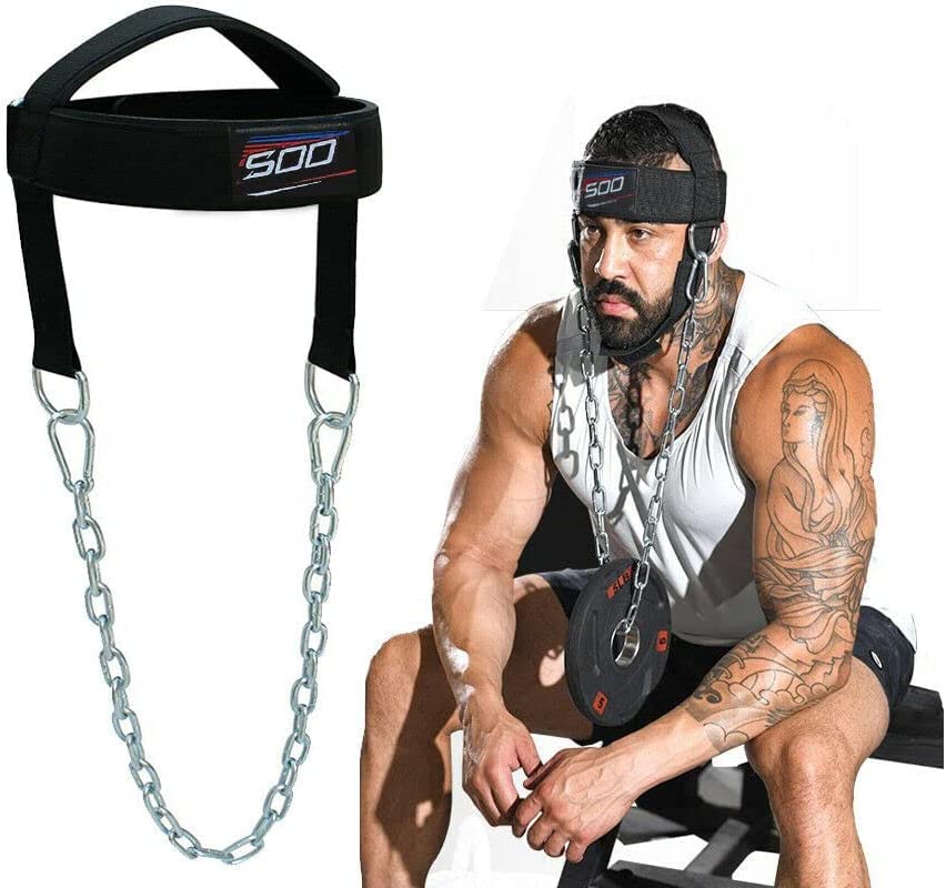 Sports Neck Training Exerciser Head Harness Fitness Weight Lifting Training Neck Trainer to Improve Muscle Strength with Long Steel Chain and Neoprene Strap - Image 2