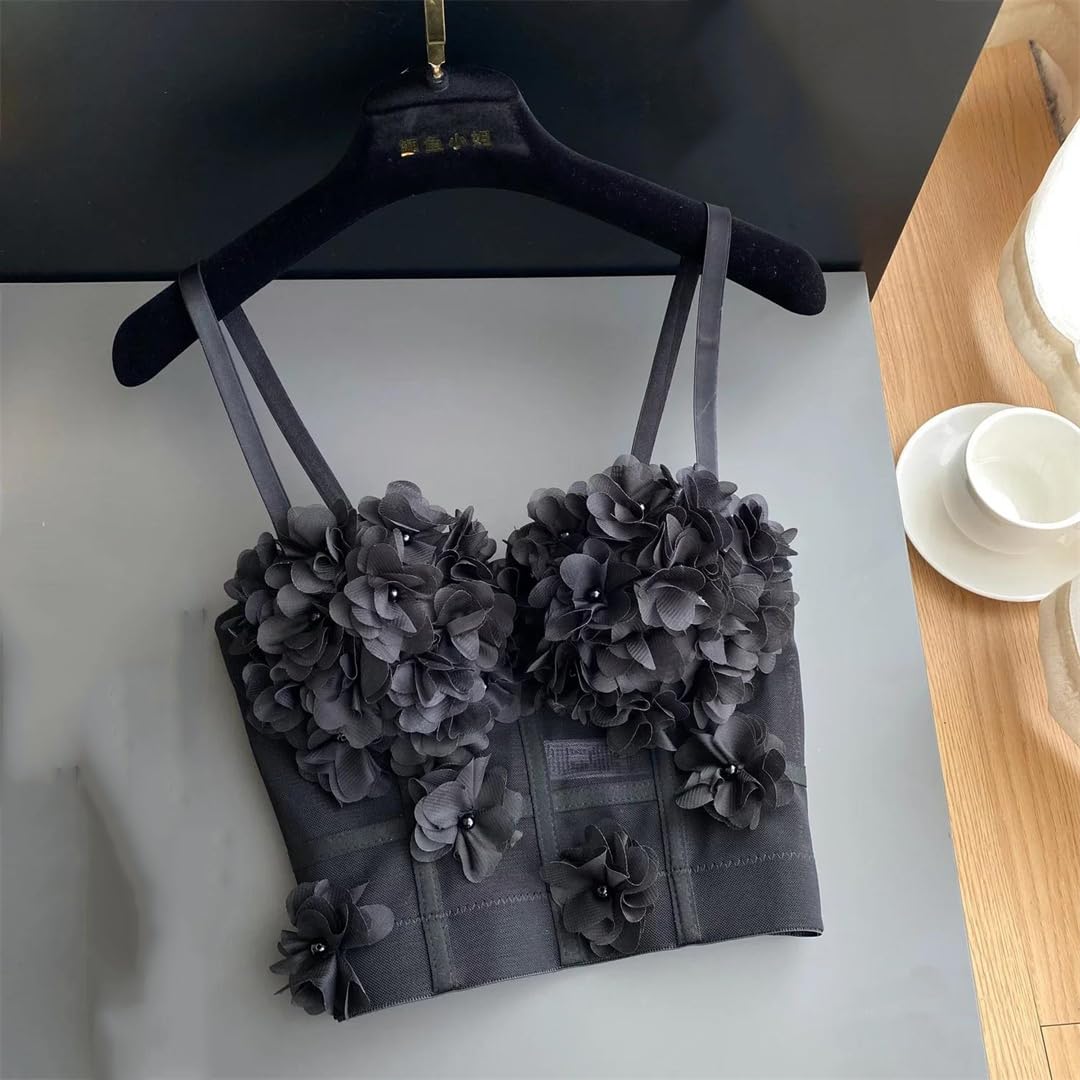 Yeuyyben Top corto da donna senza schienale con spalline floreali senza maniche slim fit stile francese estate casual moda top