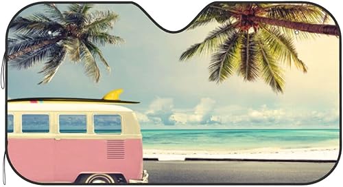 Parasol plegable para parabrisas de automóvil, diseño de playa tropical, para ventana delantera, para automóvil, camión, SUV, 55 x 29.9 pulgadas