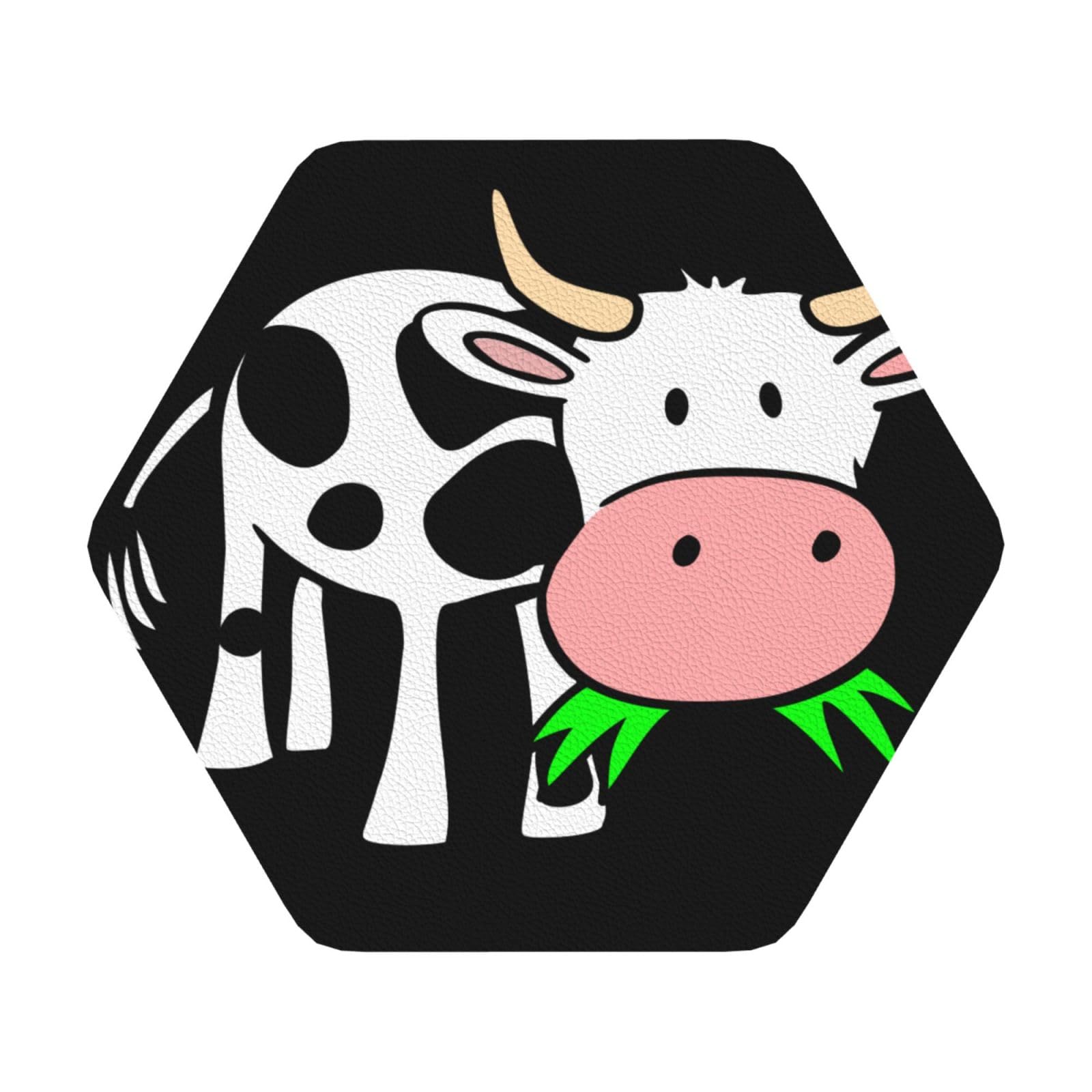 cute cow PU Leather Coasters Set of 6 Hexagon Drink Coasters