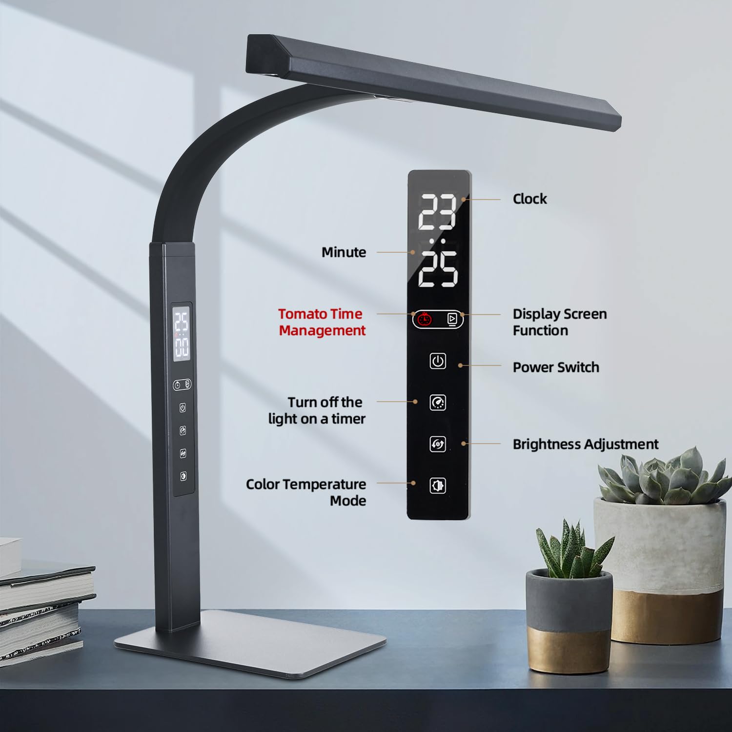 Lampada da scrivania a LED per ufficio domestico, luce da lavoro per computer architetto, temperatura di colore touch dimmerabile e tubo flessibile regolabile a collo d'oca. lampada da scrivania con