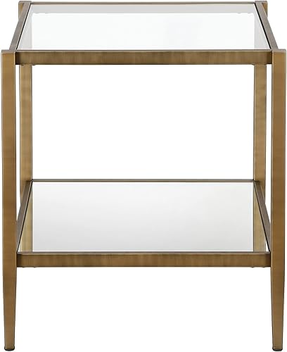Miniatura 6 de Henn&Hart Mesa auxiliar cuadrada de 20 pulgadas de ancho con estante de espejo en latón, mesa para sala de estar, dormitorio