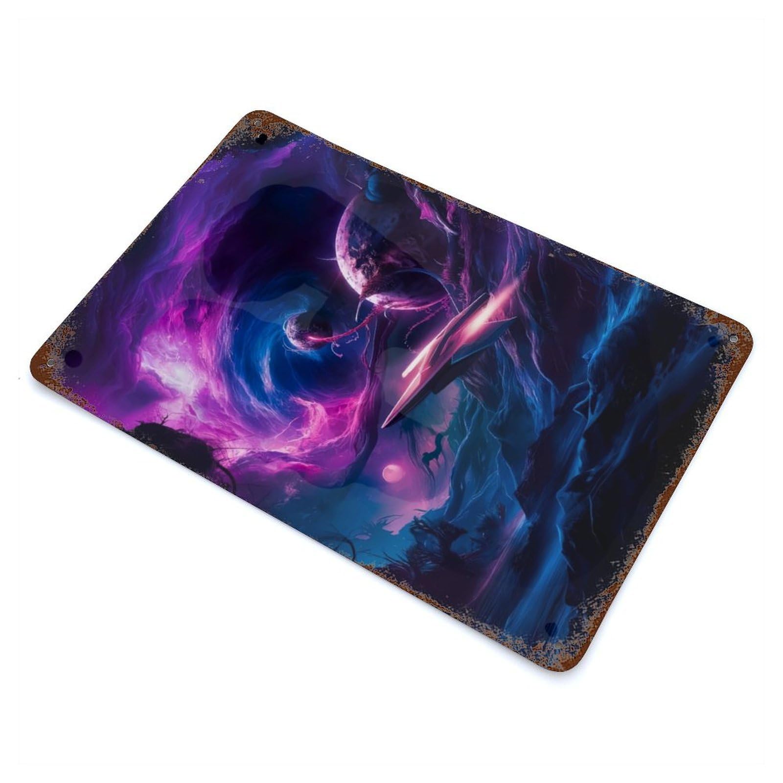 Cosmic Vortex Odyssey Rustic Tin Plaque 11.8"x7.9", Industrial Home Decor for Pub, Kitchen And Man Cave Decor
