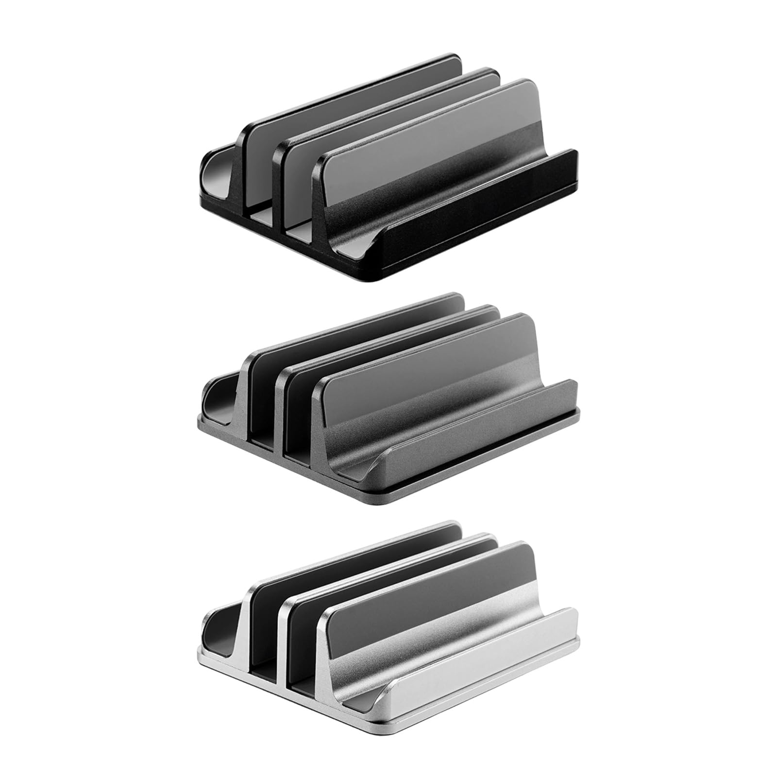 Supporto verticale in alluminio salvaspazio per computer portatili e tablet, larghezza regolabile, design antiscivolo, compatibilità di raffreddamento