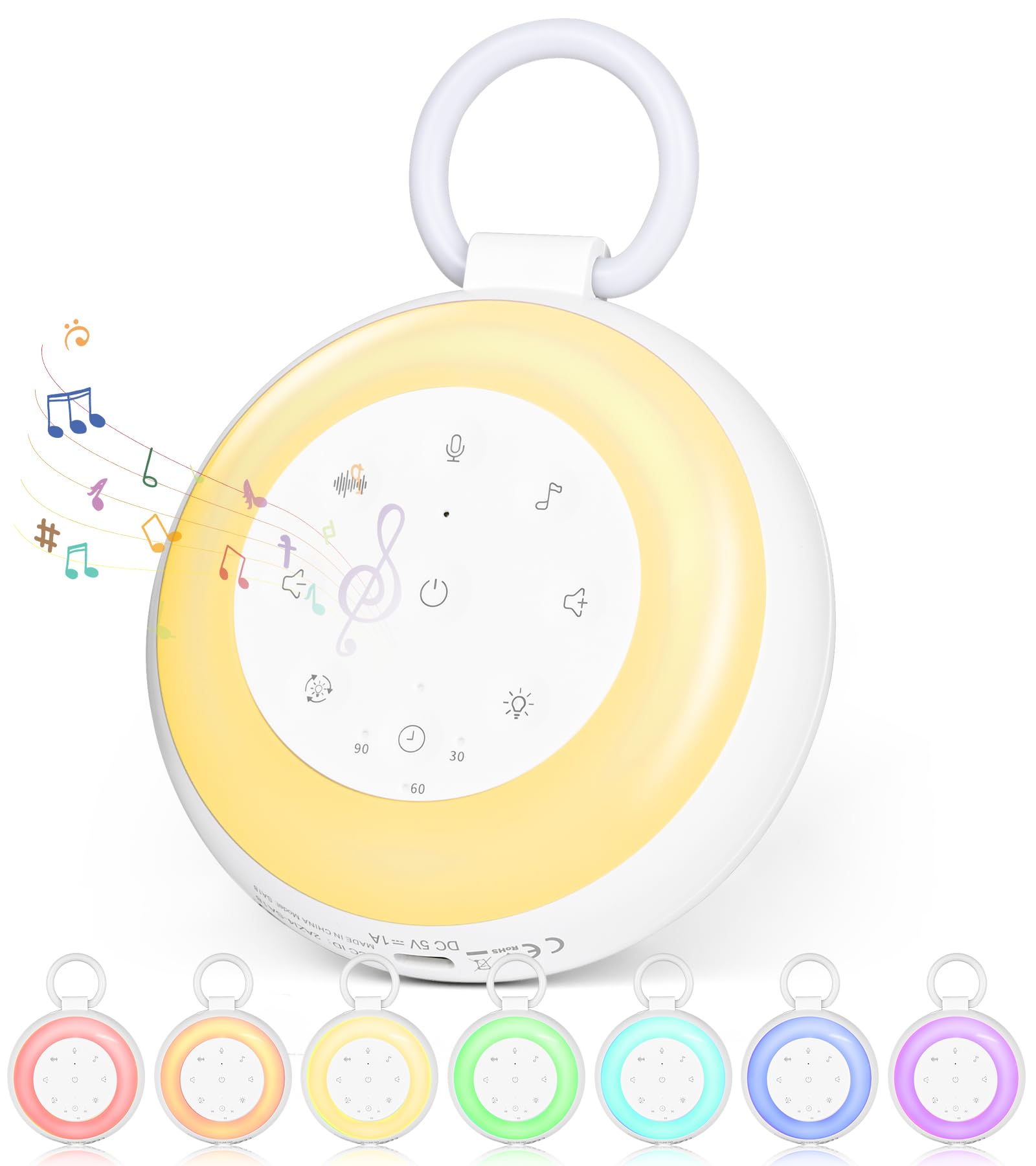 GuKKK Machine à Bruit Blanc, Machine Bruit Blanc Bébé, 24 Sons Apaisants Musicaux avec 7 Couleurs Veilleuse, Aide au Sommeil de Bébé, Minuterie et Mémoire, White Noise Machine pour Adulte