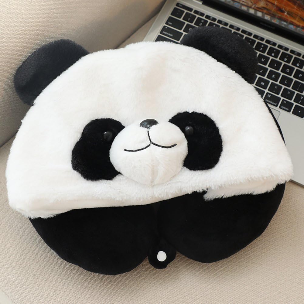 Poduszka pod kark, panda w kształcie litery U, poduszka podróżna, poduszka do biura, poduszka podróżna, przenośna poduszka w kształcie litery U, poduszka pod kark, kaptur