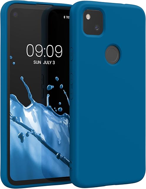 kwmobile Case Compatible with Google Pixel 4a - Case Soft TPU Slim Protective Cover for Phone - Blue Reef