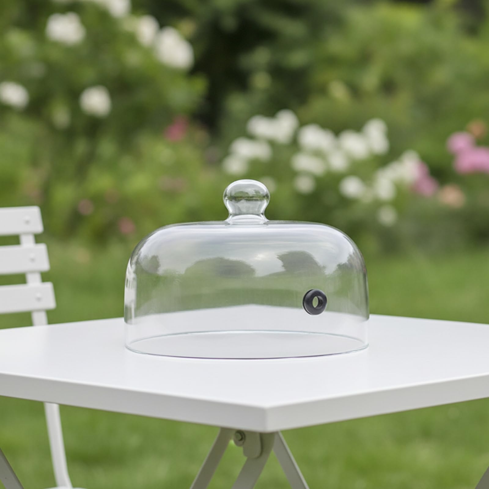 Cloche in Vetro con Foro Decorativo, Diametro 20 Cm, Altezza Totale 23 Cm