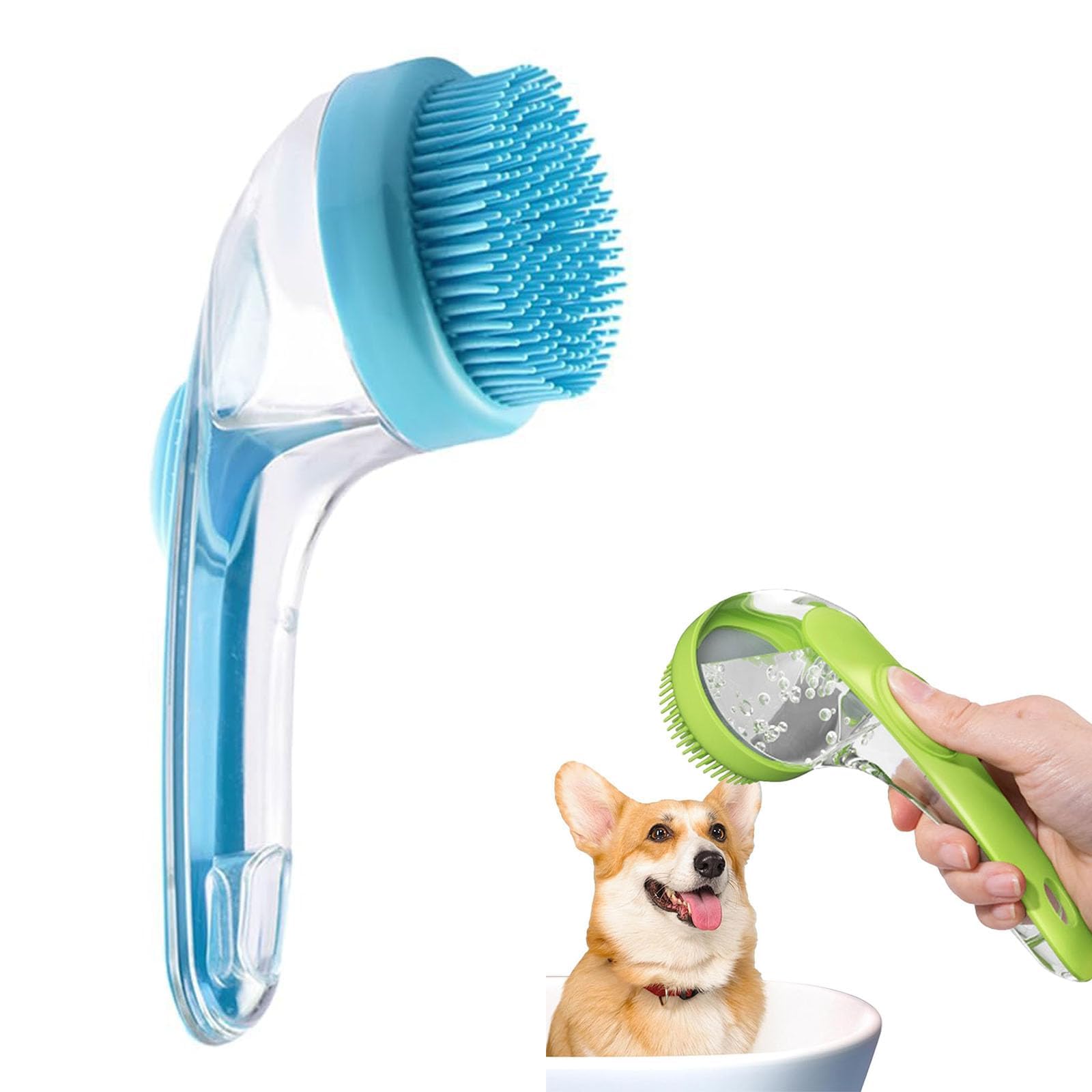 Pet Bath Brush with Soap Dispenser, Dog Bathing Brush with Shampoo Dispenser, for Dogs for Long and Short Hair for Shower Daily Cleaning (Blue)