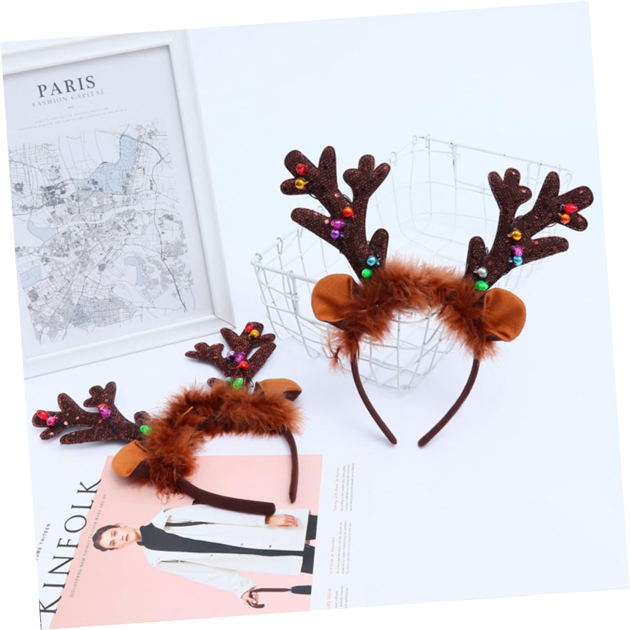 DOITOOL 3stücke Weihnachtsstirnband mit Geweihmotiv Leuchtendes Weihnachtsstirnband Led-haarschmuck für Damen und Junge Mädchen aus Hochwertigem Material