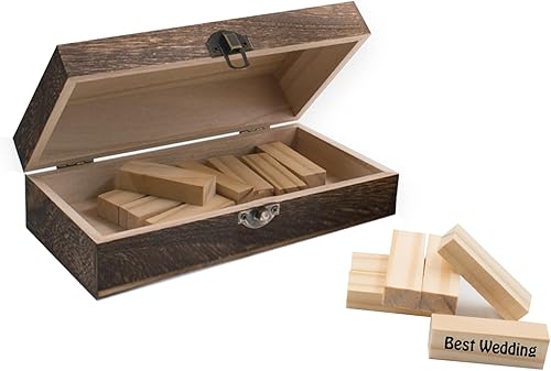 Miniatura 2 de Libro de invitados de boda, 66 piezas de bloques de madera con caja de exhibición de madera carbonizada, libro de visitas para boda, libro de