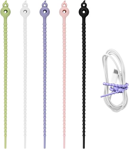 20 bridas de silicona para cables, correas organizadoras de cable de silicona de calabaza, reutilizables, organizador de cables elásticos,