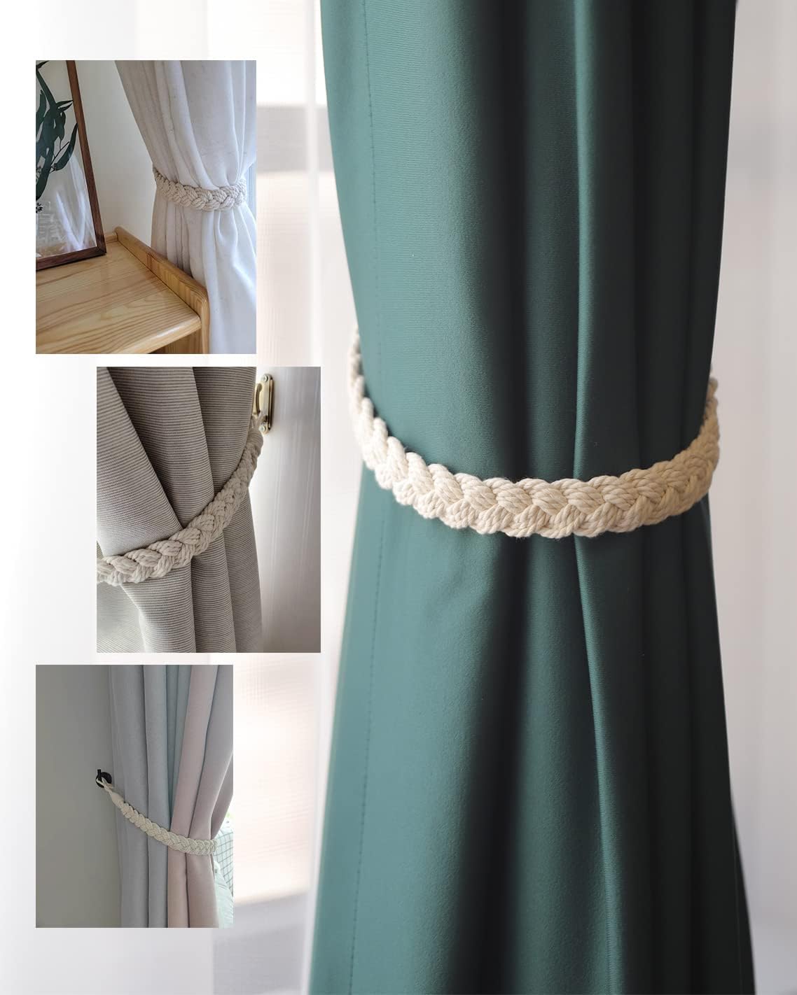 SunVFaFa Curtain Ties 2 Pack,Indoor Outdoor Curtain Tiebacks Rope,25in Rural Boho Curtain holdbacks for Sheer Curtains Home Office Farmhouse Patio Decorative Window Drapes,Beige : Home & Kitchen