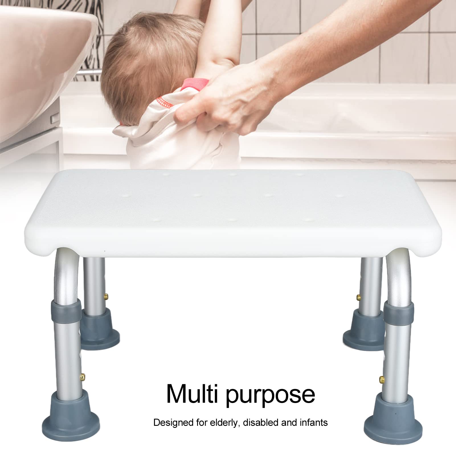 Cryfokt Asiento de Ducha Taburete de Baño Antideslizante con Ajustable para Bebés Mayores, Banco de Ducha con Ventosa Antideslizante para Varios Tipos de Cuerpo