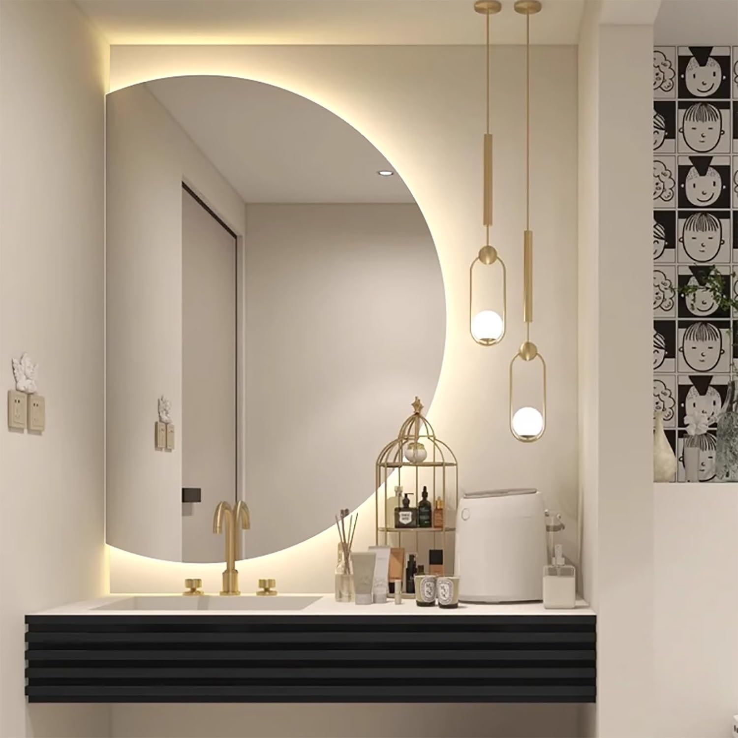 FGXHHS Semicircle Dressing Mirror with Anti-Fog and Backlit Features for Modern Bathroom Vanity