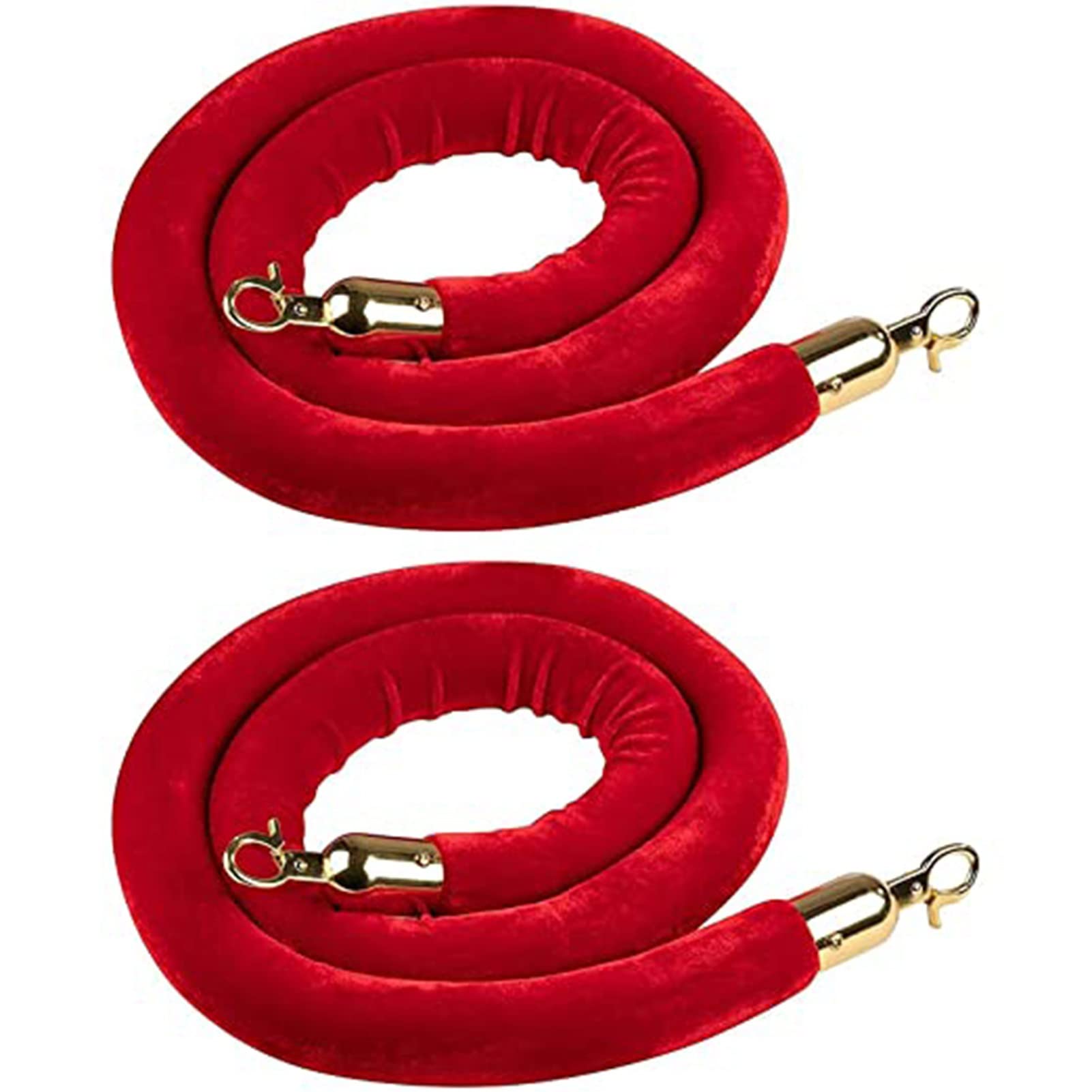 AUNANGLJSCS Rope barriers, 2/3/4/5/10Ft Velvet Stanchion Rope Barrier Queue, Ropes for Crowd Control Line with Gold Plated Hooks for Hotel Celebration-Red||8ft/245cm(Red,9ft/274cm)
