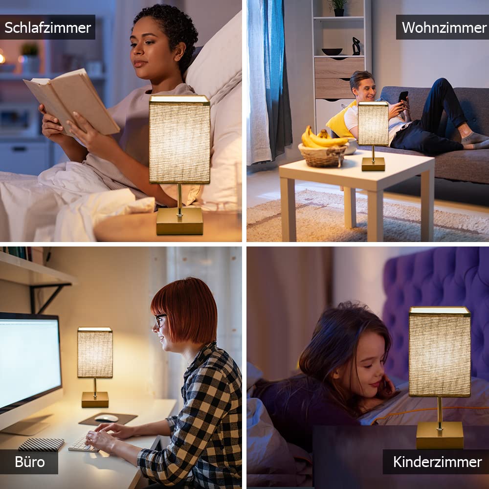 Lámpara Mesita Noche Táctil de 2 Piezas, Lampara Mesa Tactil Regulable 3 Niveles de Brillo, 2 bombillas E14, lampara de noche dormitorio, Perfecta para Dormitorio, Sala, Oficina (2-PCS)
