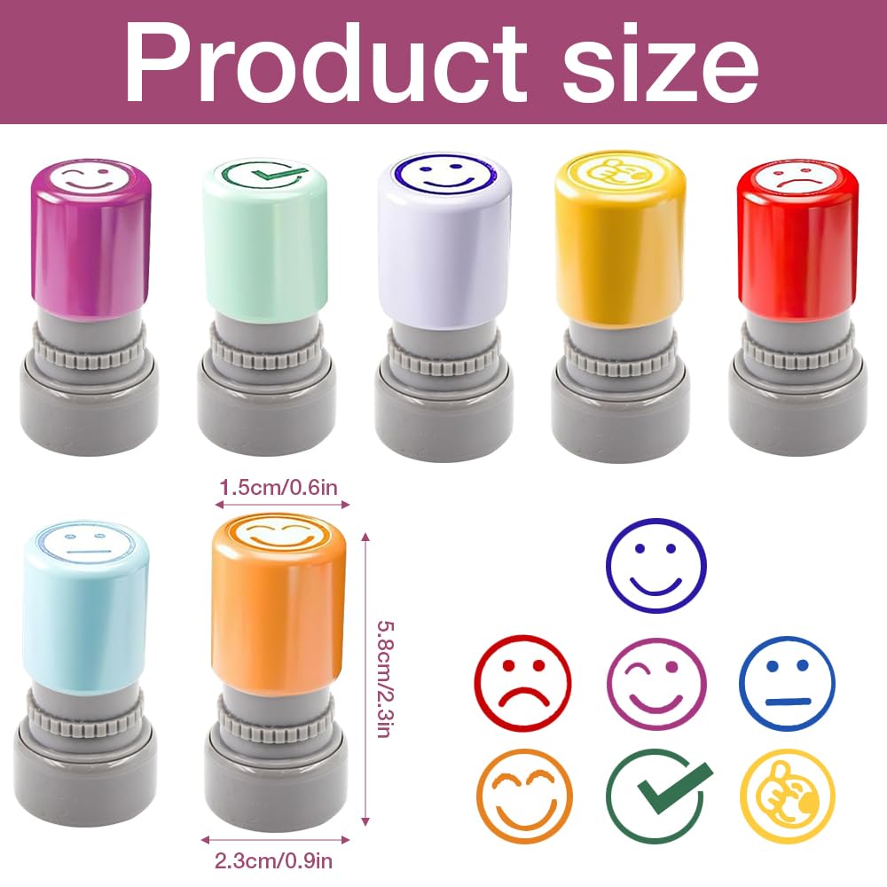 7 x stempel z tworzywa sztucznego dla nauczycieli języka francuskiego dla dzieci, uśmiechnięta pieczęć dla nauczyciela, prezent z pudełkiem, aby zachęcić uczniów