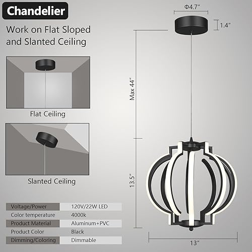 Miniatura 4 de Bisect Lámpara de araña LED moderna negra, lámpara colgante redonda ajustable regulable de 4000 K, fácil de instalar, accesorios de luz colgantes
