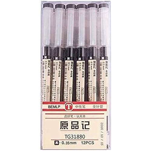 BEMLP Gel Ink Pen Extra Fine Point Pens Ballpoint Pen 0.35mm Black for Japanese Office School Stationery Supply 12 Pieces