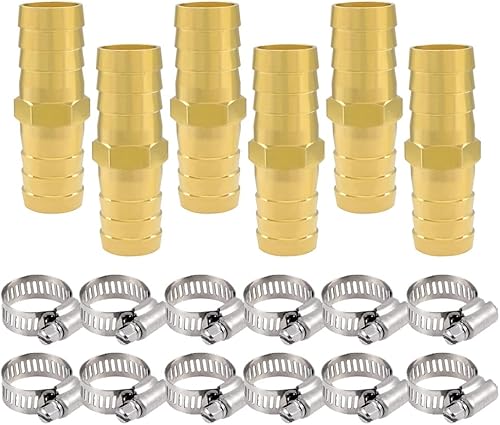 Miniatura 2 de Hooshing Kit de reparación de manguera de latón de 58 pulgadas, conector de púas de manguera de jardín con abrazaderas de acero inoxidable para