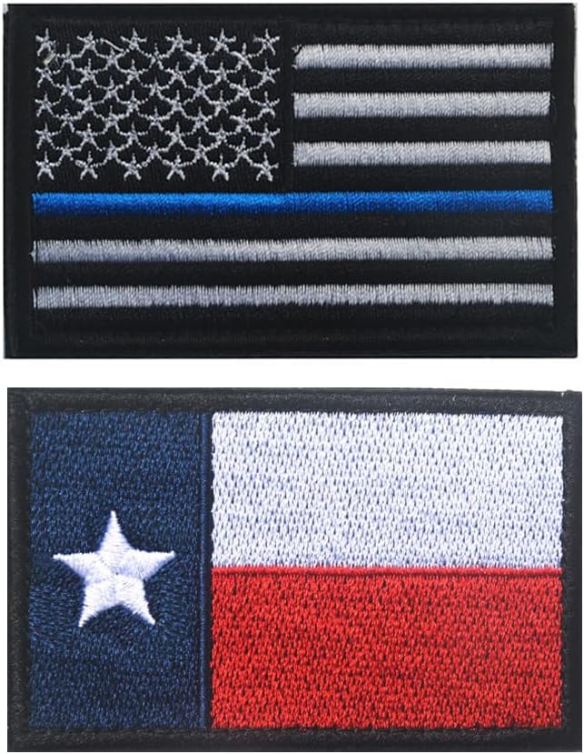 2 Pack American US Texas Flag Patch USA Texas State Flags Embroidered Patches United States Flags Emblem Shoulder Sew On for Clothes Hat Backpacks Decorations (Blue Line+Black)