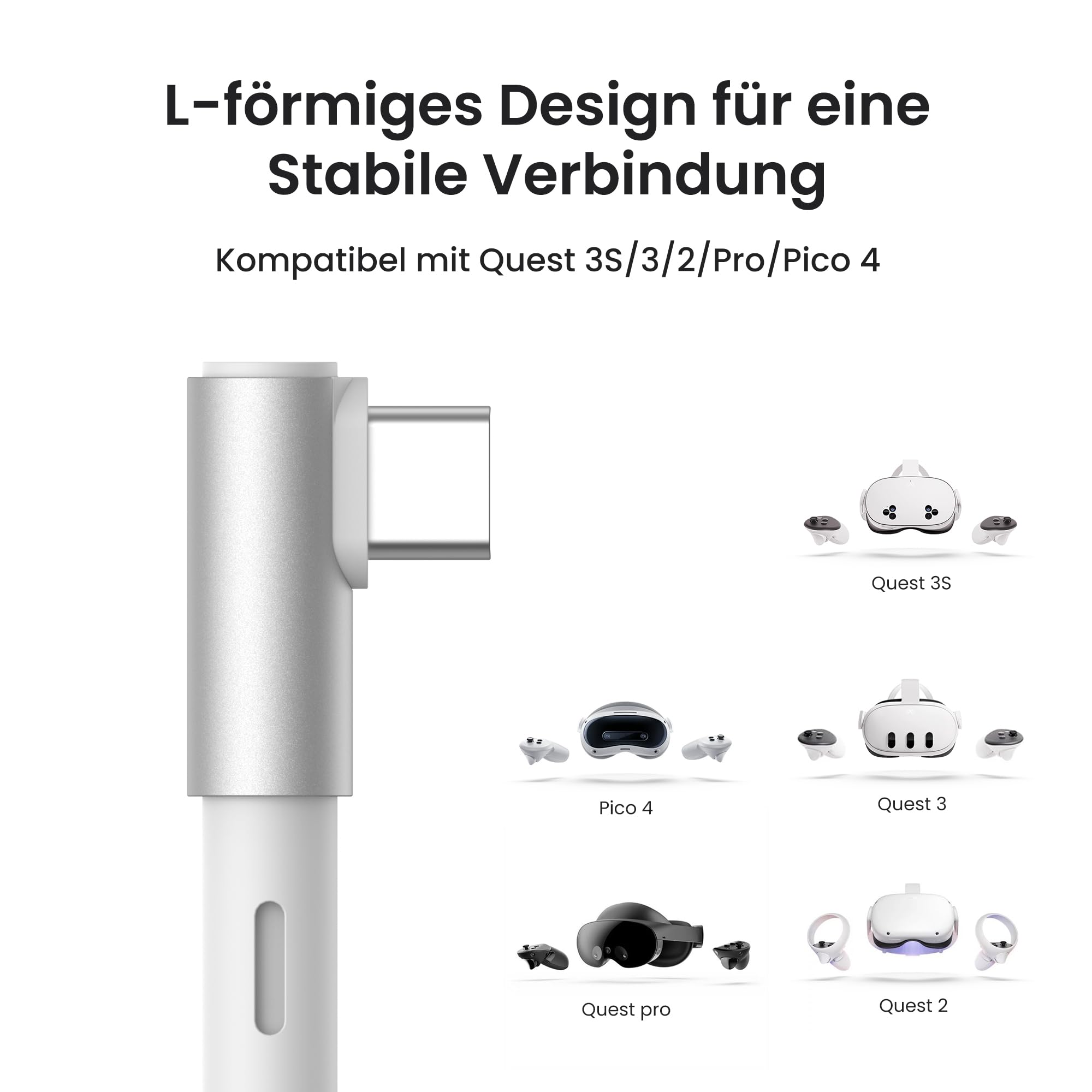 KIWI design Link-Kabel mit Ladefunktion 5M Kompatibel mit Meta Quest 3s Quest 3 Quest 2/Pro/Pico 4 und PC/SteamVR, USB 3.0 zu USB C mit 5 Gbps High-Speed für Erweitertes Gameplay