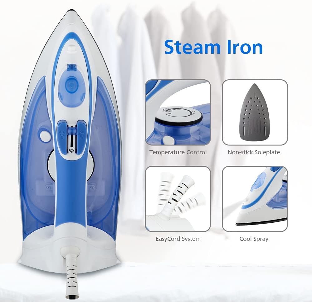 Steam Iron for Clothes, Non-stick Soleplate Iron, Variable Temperature and Steam Control, Self-Cleaning Function, Normal Size, Blue, MARTISAN product