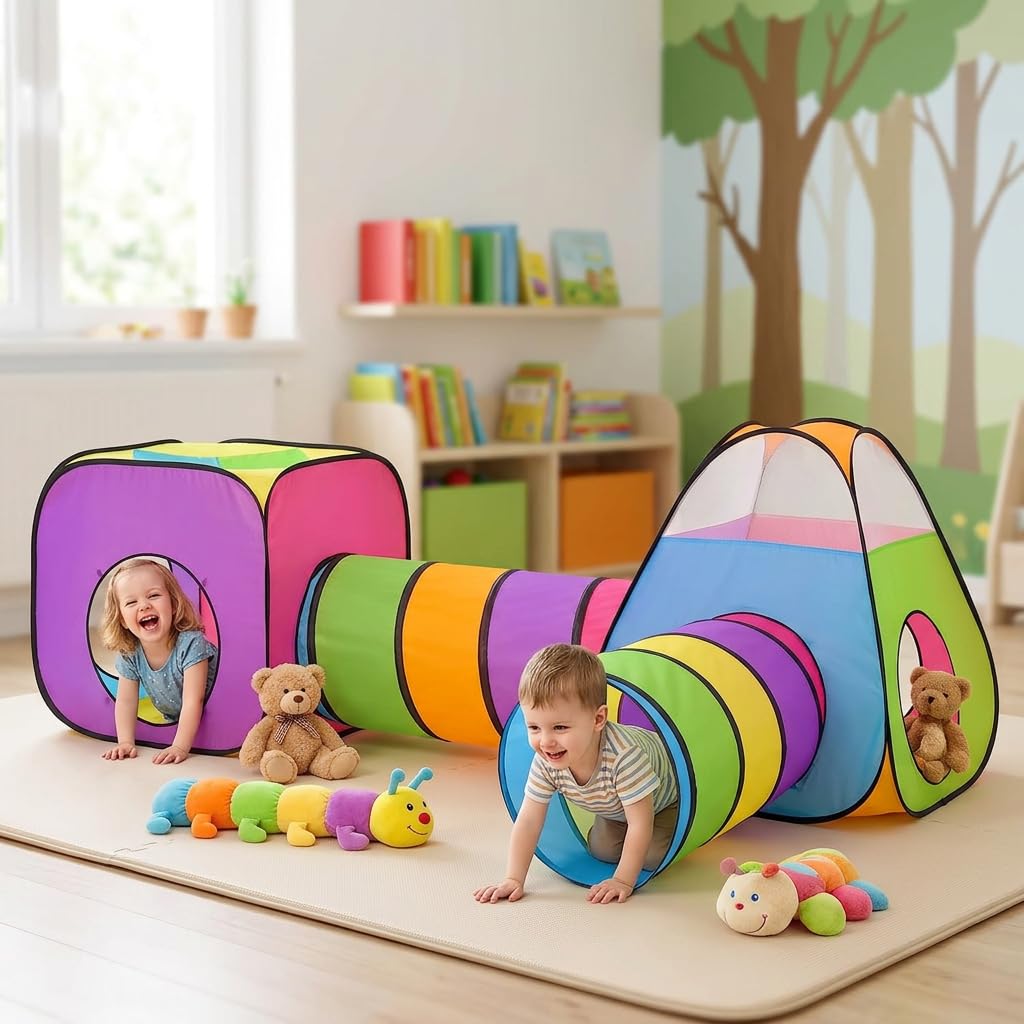 Pop Up Jouer Tente avec Tunnel, Balle Pit pour Enfants, Garçons, Filles, Bébés - Playhouse Intérieur/Extérieur 4 en 1