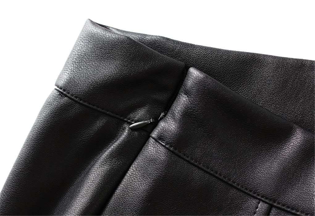 Dninmim Gonna da donna vintage in finta pelle da donna, lunghezza media, gonna a linea, beige kaki