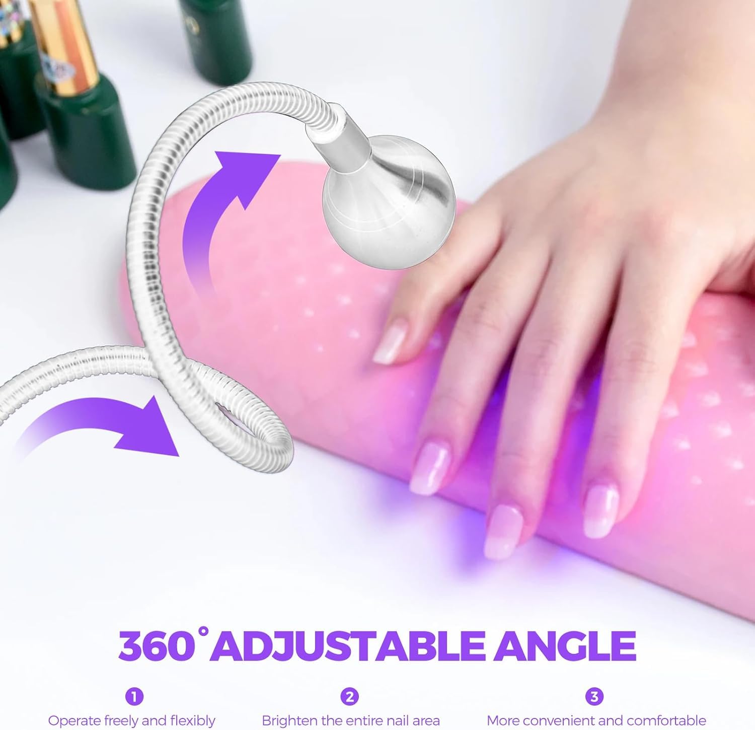 Lampada UV Led Unghie, 5W Mini Essiccatore per Unghie UV per unghie in gel lampada per colla ultravioletta professionale americana con testa rotante a 360 gradi per manicure a dita asciutte