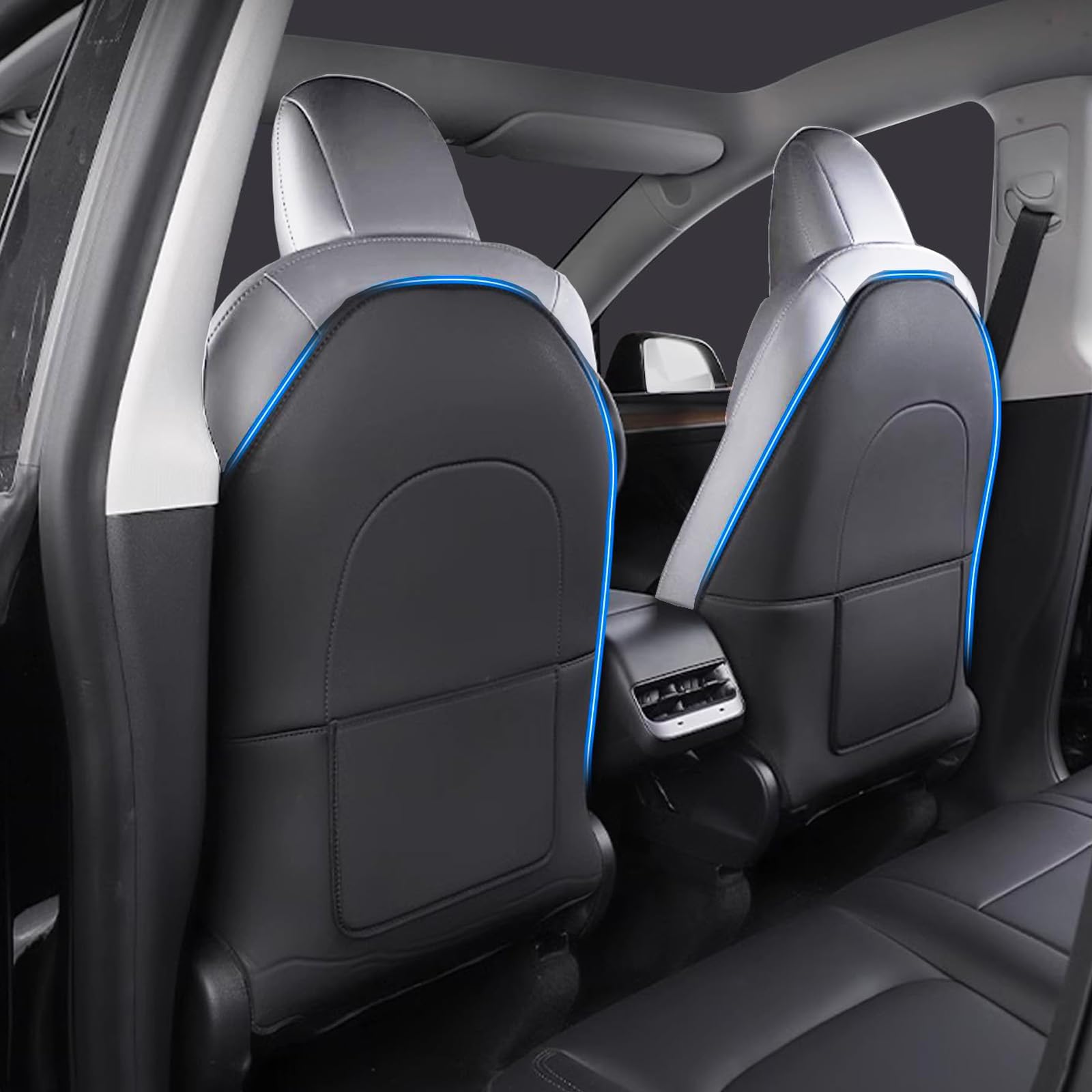 SiegenPro Car Seat Back Protector for Tesla Model 3 Model Y Model S X, Leather Seat Back Kick Protector with Organizer Pocket Waterproof Scratchproof for Tesla Interior Accessories, 2 Pack