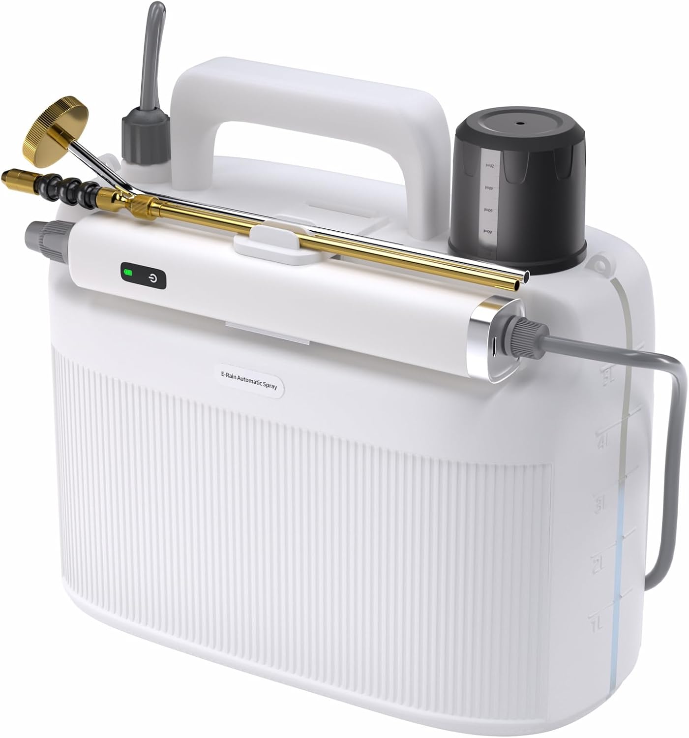 Battery Operated Garden Sprayer, 1.35 Gallon, Electric, White, Plastic & Brass, Rechargeable, Retractable Wand, Shoulder Strap, Garden, Cleaning