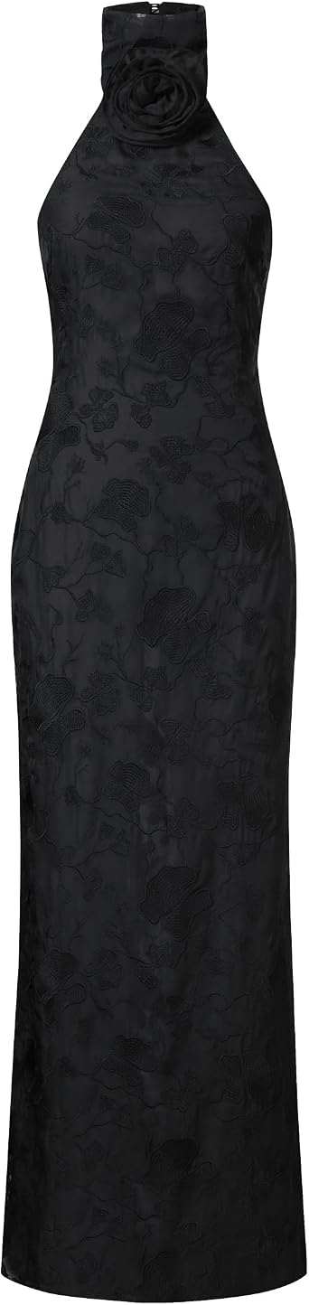 JW PEI Womens Uliana Floral Lace Halterneck Maxi Dress