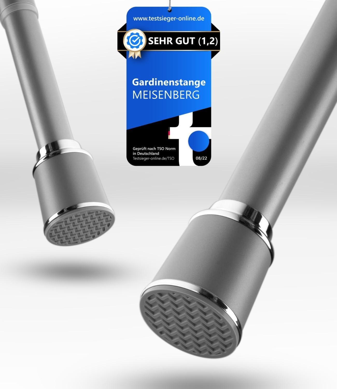 MEISENBERG Duschstange ohne Bohren 270-320cm, Grau, Ø 32 mm, Teleskopstange zum Klemmen - Teleskop Gardinenstange für Vorhänge, Dusche, Türöffnungen und Kleiderschrank