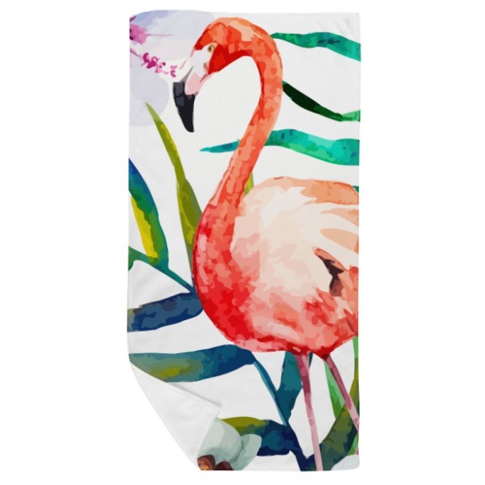 Serviette de bain multicolor flamingo et plantes tropicales 35x70
