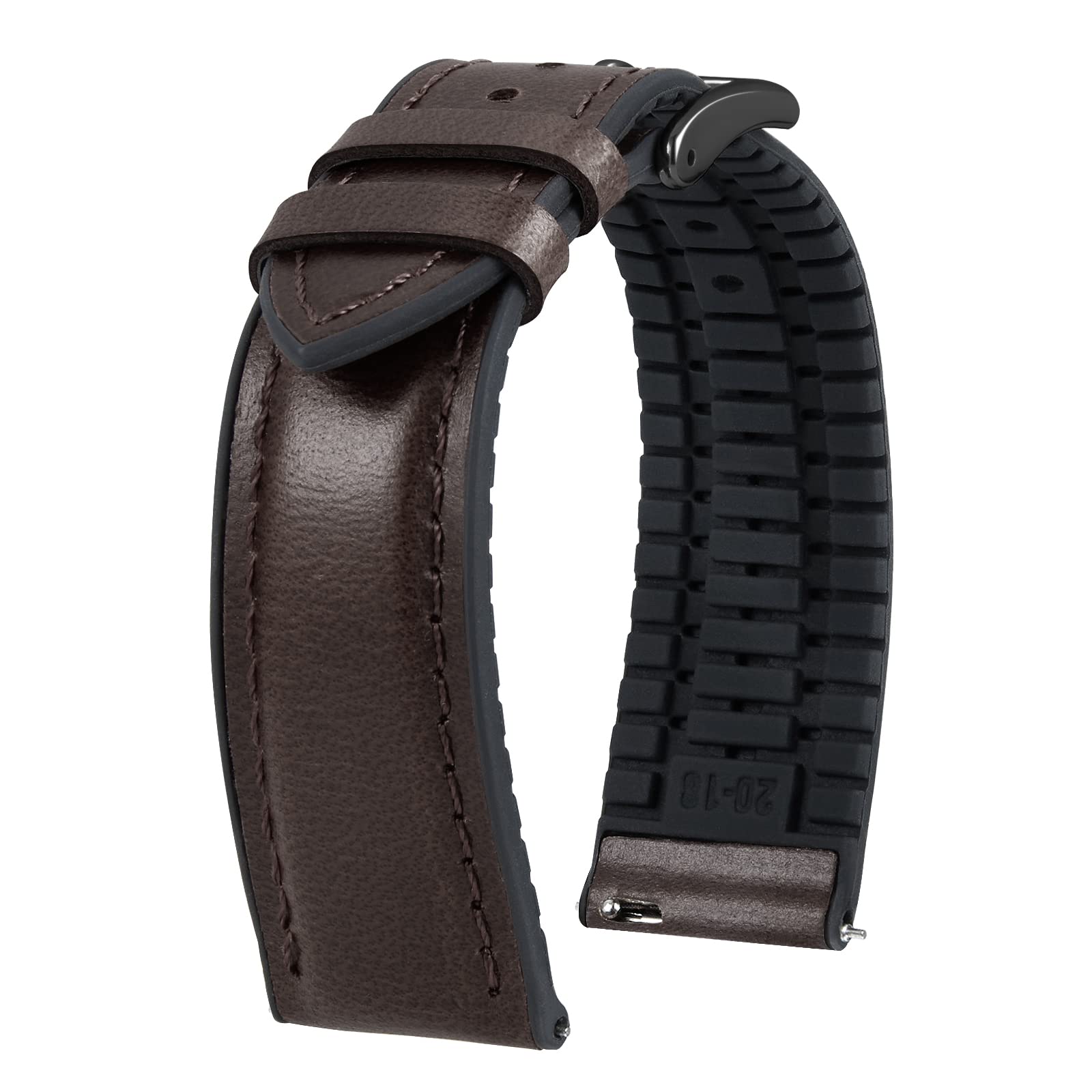 BINLUN Leather Watch Band 14mm 16mm 18mm 19mm 20mm 21mm 22mm Quick Release Premium Oil Wax Leather and Breathable Silicone Hybrid Watch Bands Replacement Strap for Men Women