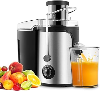 OFCASA Centrifugal Juicer, 600W Juicer Machine with 2 Speed Settings， Juicer for Whole Fruit and Vegetables,70MM Wide Mouth Juicer Extractor, Stainless Steel Juicer Maker Easy to Use, BPA-Free, Silver