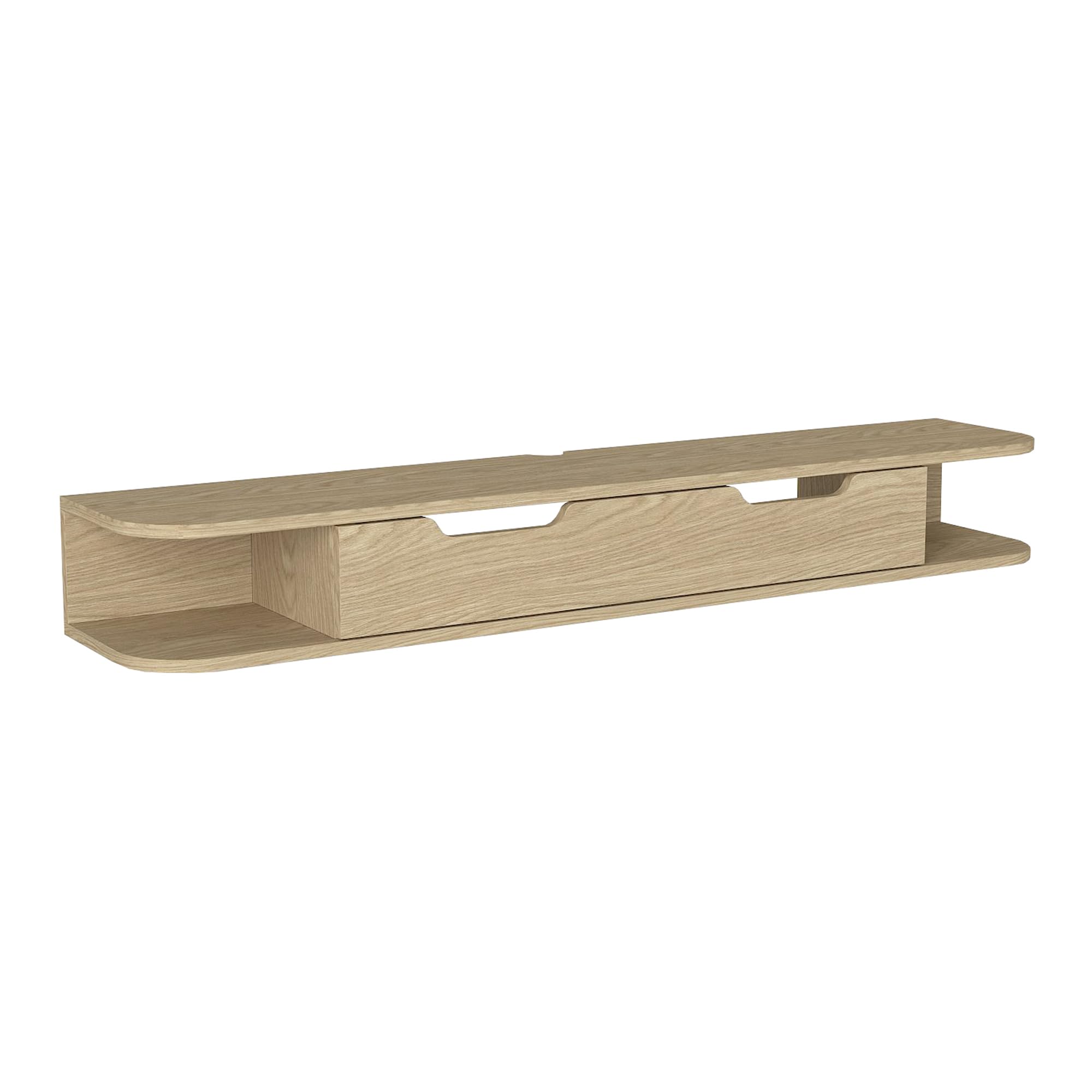 [en.casa] Mobile Porta TV da Parete con Anta a Ribalta e 2 Ripiani Mensola Sospesa con 3 Scomparti Vani Stand Multimediale Fori Passacavi 150 x 30 x 19 cm - Effetto Rovere