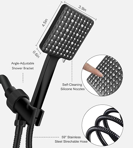 Miniatura 4 de 2.5 GPM  Cabezal de ducha GRICH con mano 6 modos de pulverizaciónajustes de alta presión con manguera de acero inoxidable 304 elástica de 59