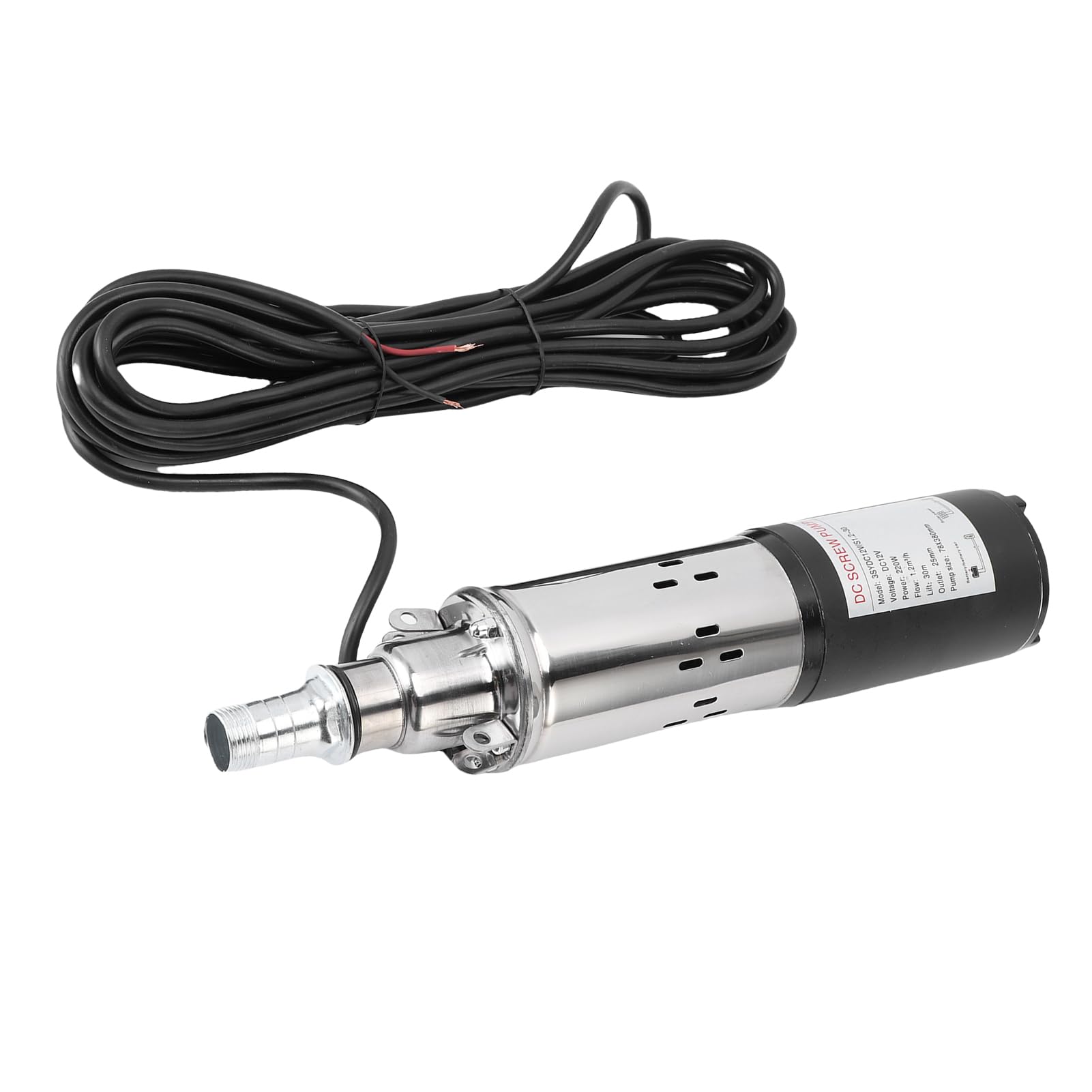 Topiky Bomba de Pozo Profundo de 12 V con Elevación de 30 M, Bomba de Agua Sumergible NPT de Salida de 3/4 Pulgadas y 1 Pulgada, de Tornillo Solar de Acero Inoxidable con Cable de Alimentación de 7 M