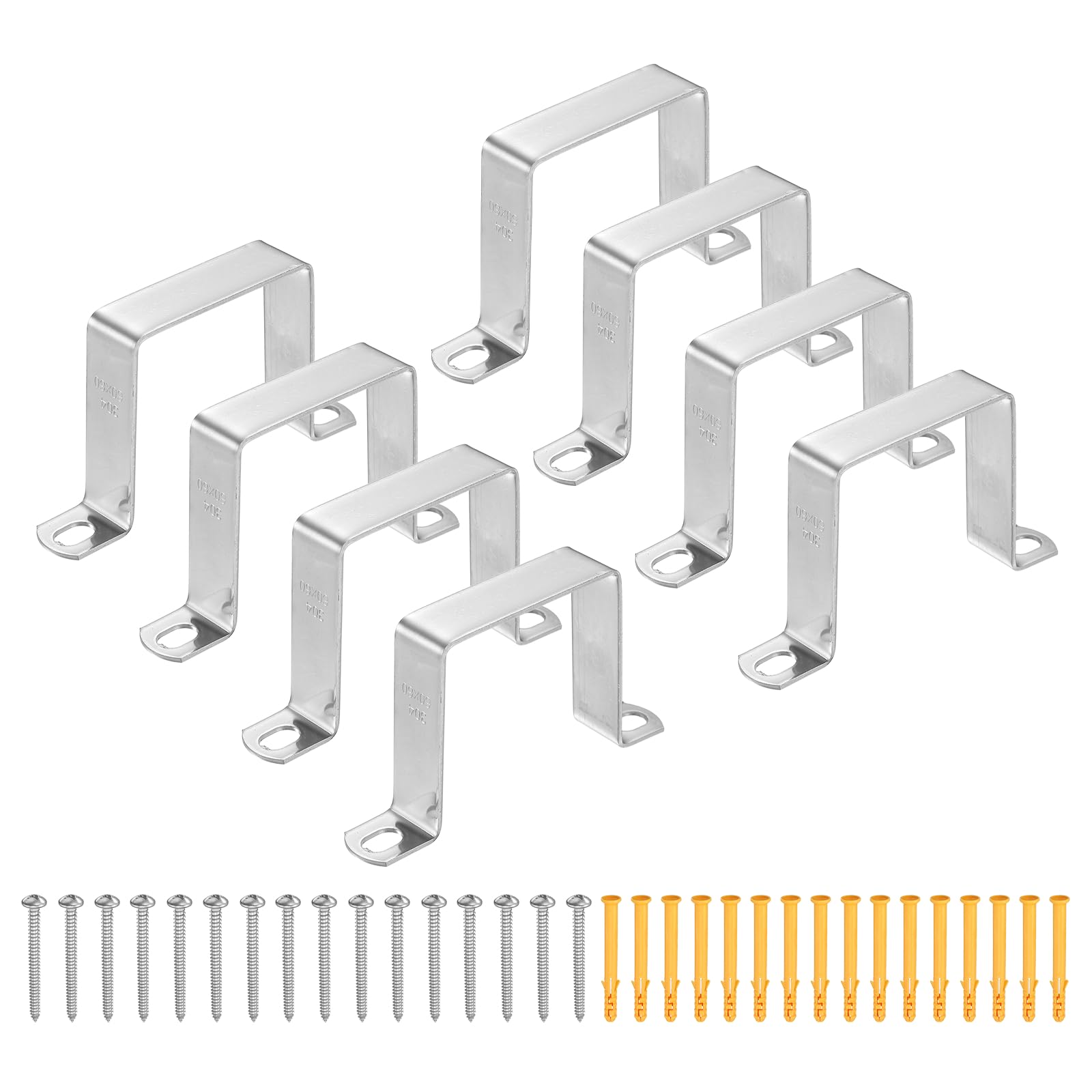 HARFINGTON 12 morsetti quadrati per tubi, 60 x 60 mm, in acciaio inox 304 | Morsetto a forma di U, staffa per connettore con fibbia a tubo quadrato con viti per tubo flessibile cavo recinzione ponte