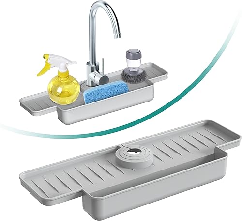 Protector de silicona para grifo de cocina, fregadero de cocina, bandeja de recogedor de agua mejorada para grifo, 15.75 x 5.5 x 2 pulgadas, soporte