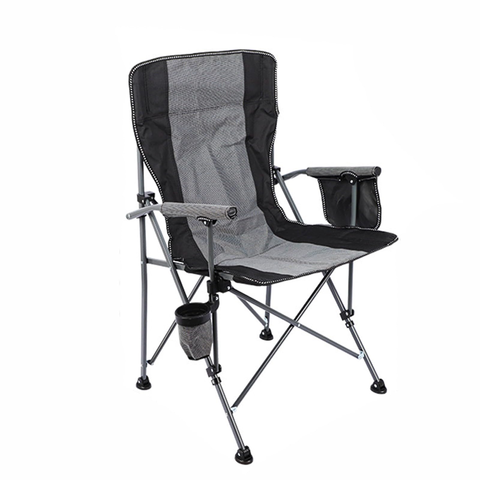 Chaise de Camping Pliable Surdimensionnée Portable avec Porte Gobelets et Accoudoirs Cadre Stable pour Extérieur Intérieur Camping Pêche Couleur Noir Gris D