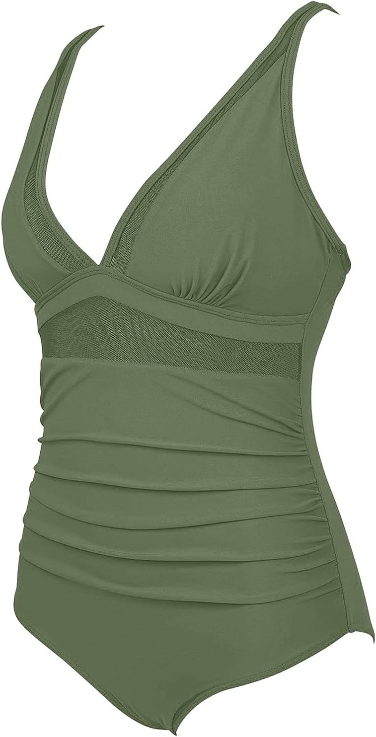 Womens One Piece Swimsuit Tummy Control Swim Suits Slim Full Coverage Mesh Bathing Suit Casual Swimwear Fashion - Image 5