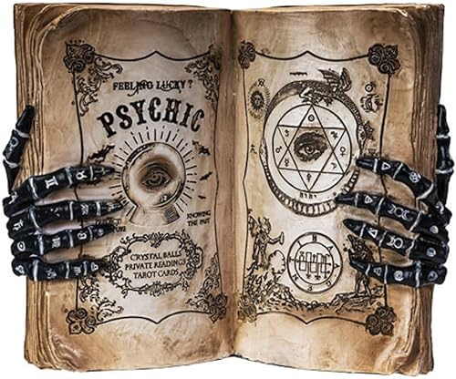 Pacific Giftware Feeling Lucky - Libro psíquico con esqueleto, manos de quiromancia, estatua gótica, 8.39 pulgadas de alto