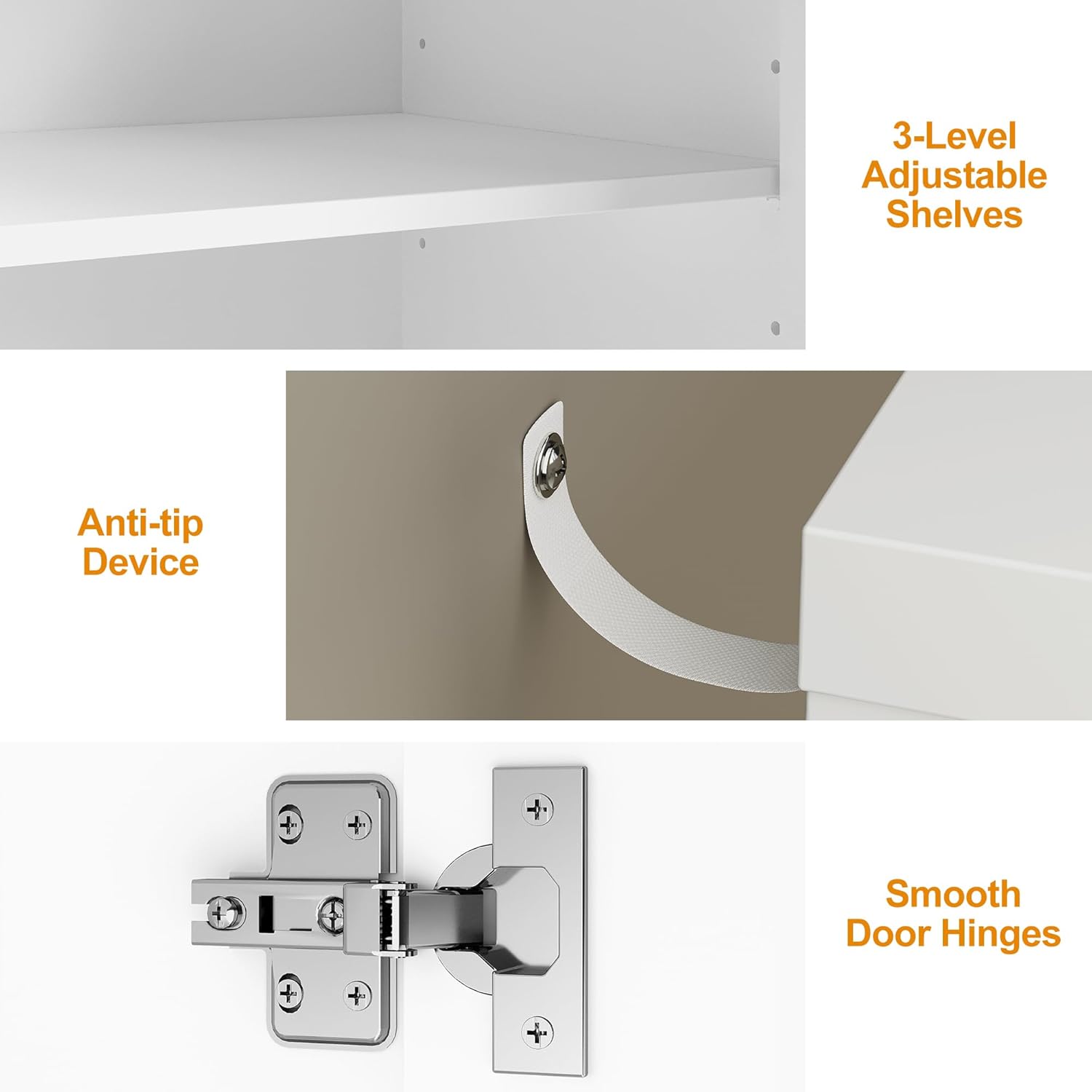 Sideboard Buffet with 4 Doors, Mid-Century Sideboard Cabinet with Adjustable Shelves, Accent Cabinet for Entryway, Living Room, Dining Room, White