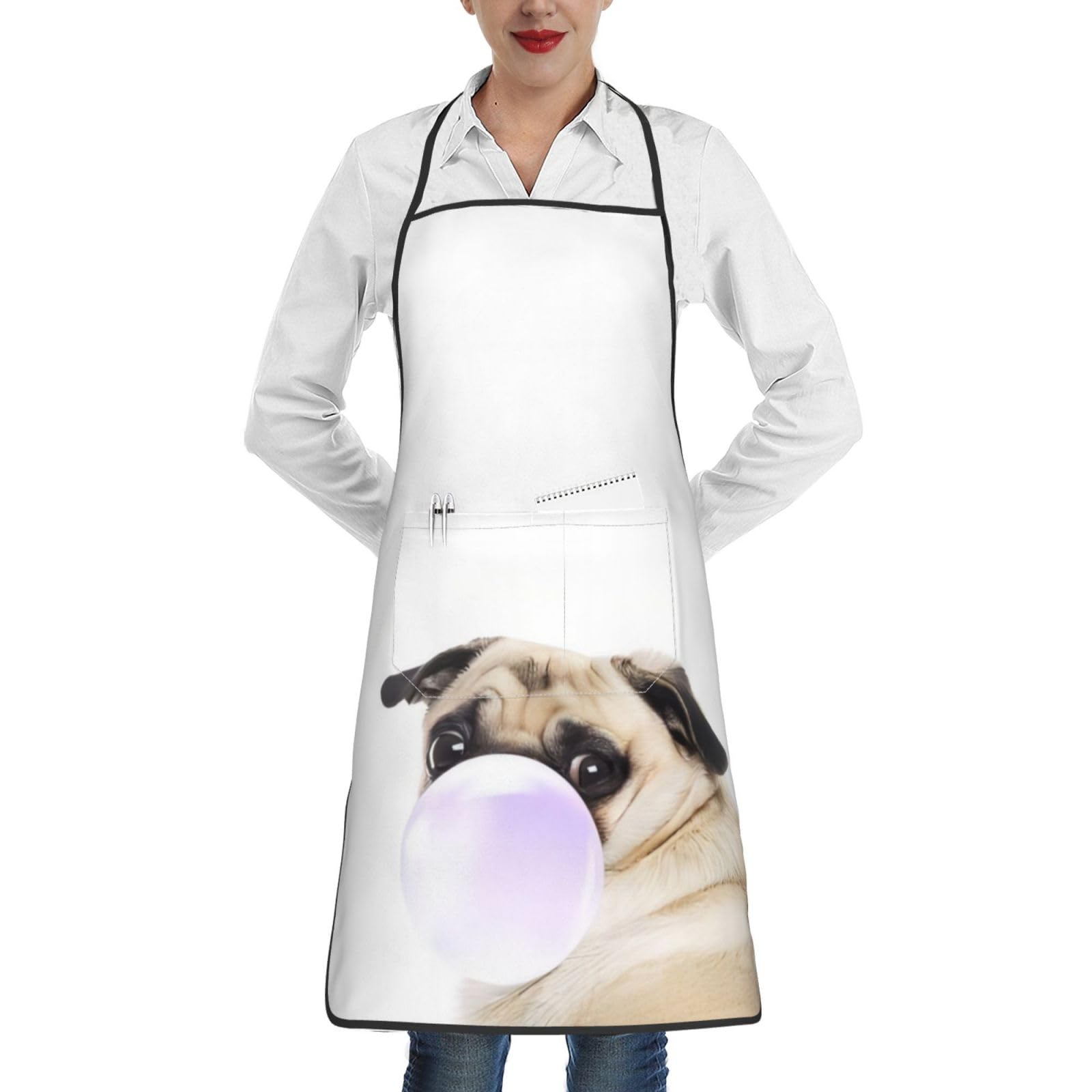VXXNlnn pug dog Print Apron â€“ Kitchen Apron with Pocket, Unisex Chef Cooking Apron for Restaurant, BBQ, Salon, Gardening
