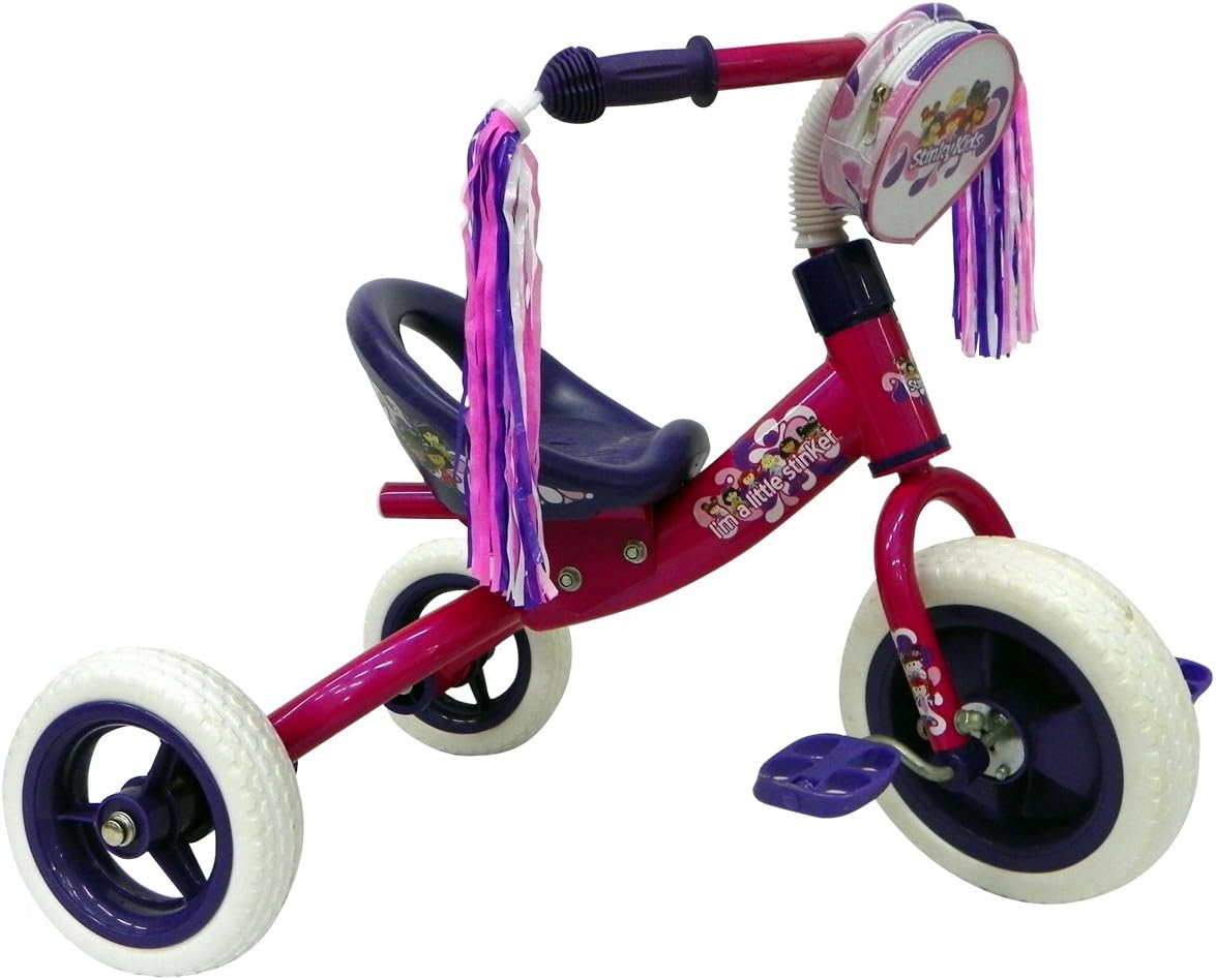 StinkyKids BucketRider Bucket Seat Tricycle with bell and tassels, 10 inch front wheel, Girl's Trike, Pink